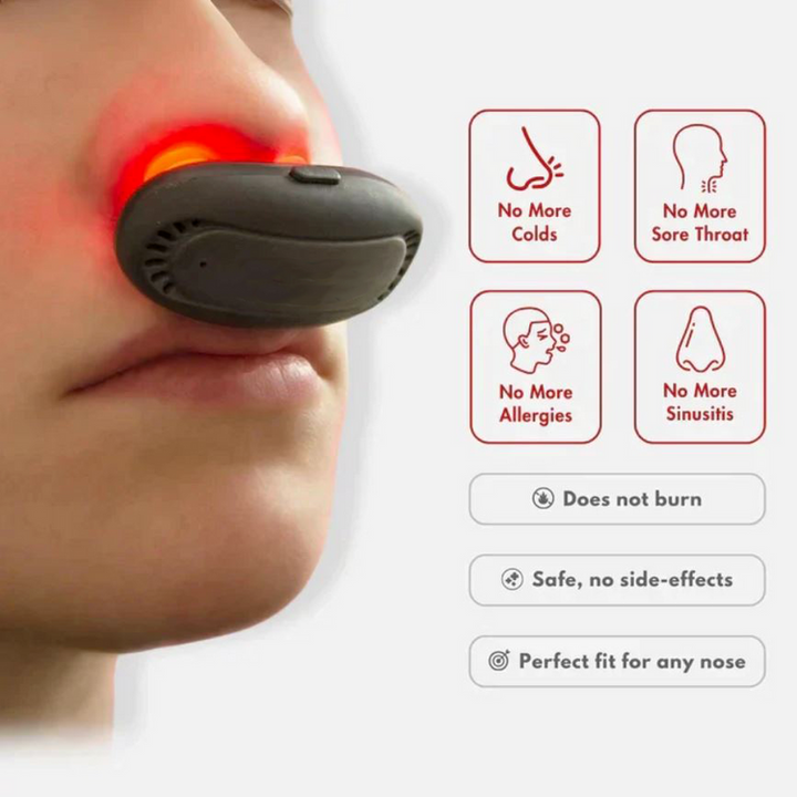 Modernes Infrarot-Nasengerät für die Gesundheit der Atemwege. Lindert Allergien & Sinusitis durch Rotlichttherapie.