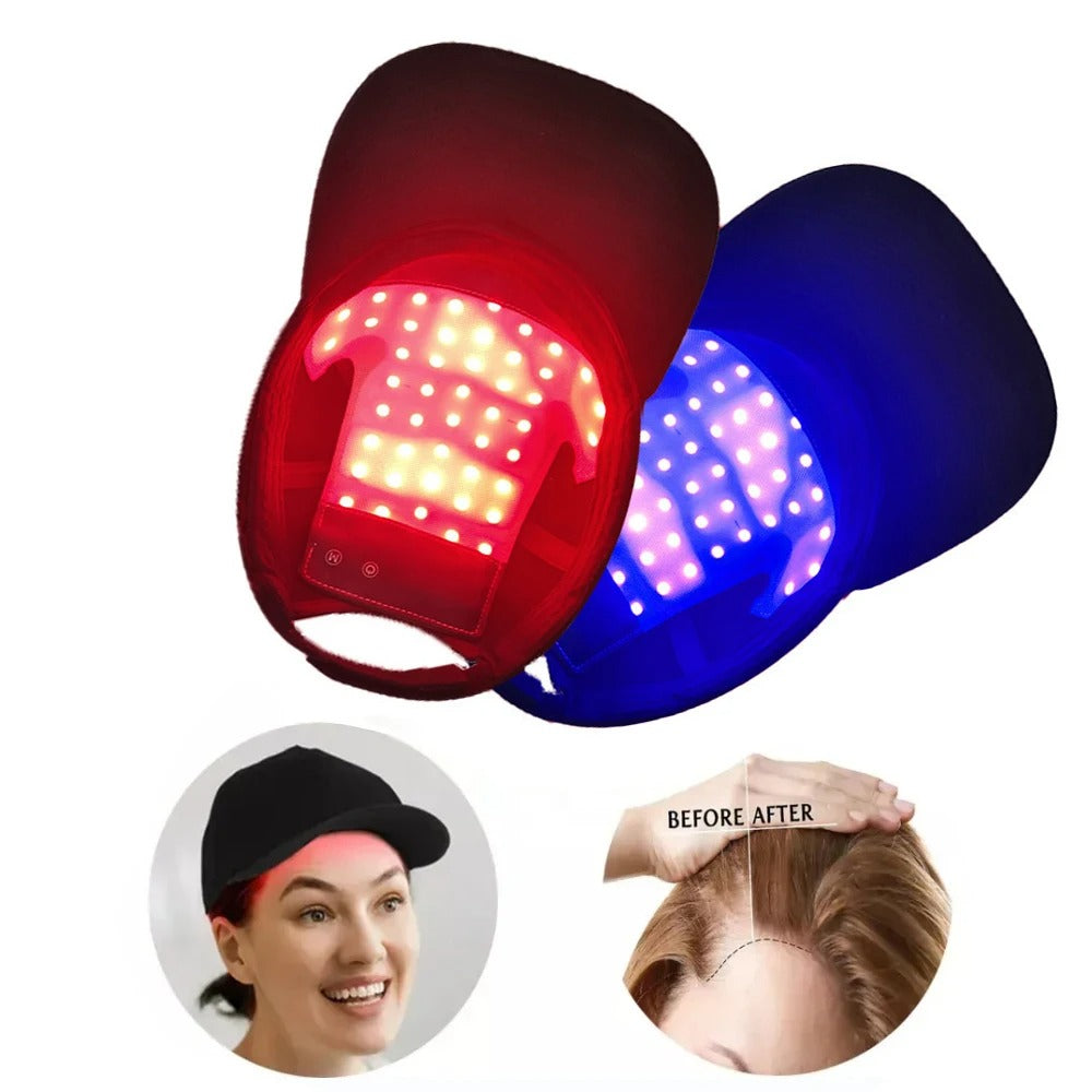 Nahaufnahme der Infrarot Rotlicht Mütze mit LEDs zur Haarregeneration und Lichttherapie.