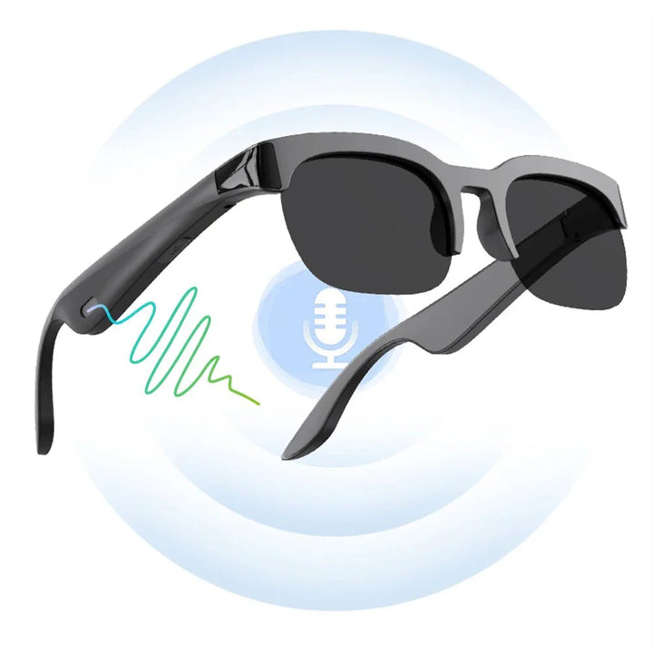 Elegante Unisex Smart Brille mit Übersetzung, Bluetooth und UV400 Schutz, schwarzes Design.