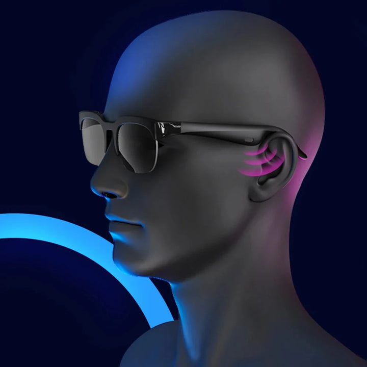 Moderne KI-Sonnenbrille mit Bluetooth, Sprachübersetzung und UV-Schutz, für Outdoor-Aktivitäten.