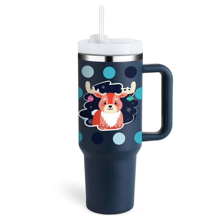 Robuster 1200ml Thermobecher mit Strohhalm. Praktischer Griff für leichten Transport.