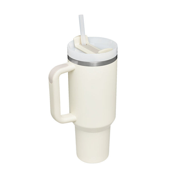 Isolierte Edelstahl-Trinkflasche, 1200ml, mit Strohhalm. Ergonomischer Griff für Komfort.