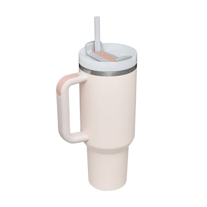 Isolierte Getränkeflasche 1.2 Liter, mit Strohhalm. Praktischer Griff für unterwegs.