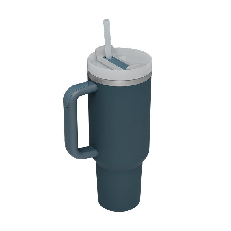 Großer Thermosbecher 1200ml, mit Strohhalm. Griff für bequemes Trinken und Tragen.