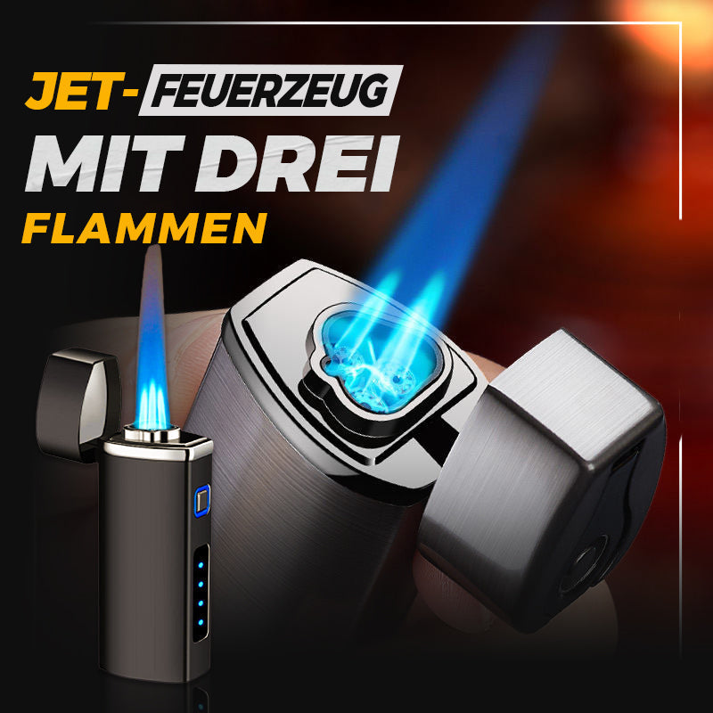 Unisex Jet-Feuerzeug mit starker Dreifachflamme und integriertem Zigarrenlocher aus Zinklegierung.