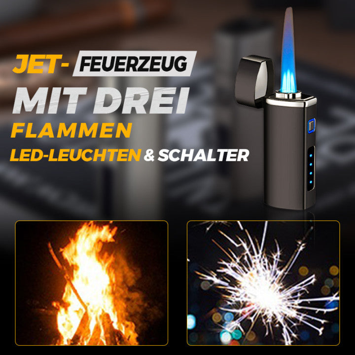 Ideales Geschenk: Unisex Jet-Feuerzeug aus Zinklegierung mit Dreifachflamme und Zigarrenlocher.