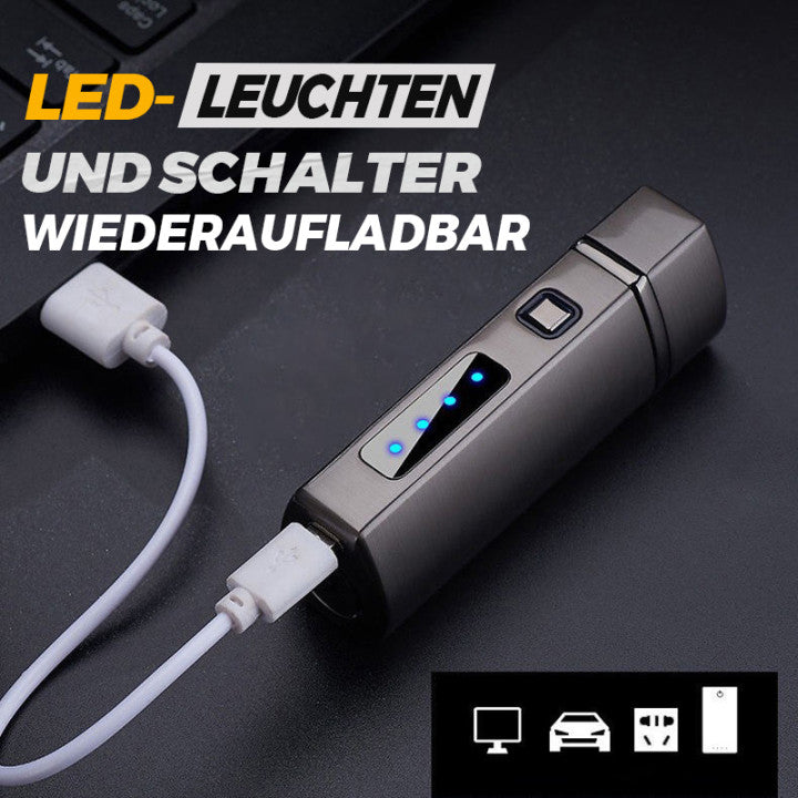 Wiederaufladbares Gasfeuerzeug, winddicht, mit kräftiger Dreifachflamme und Zigarren-Locher.