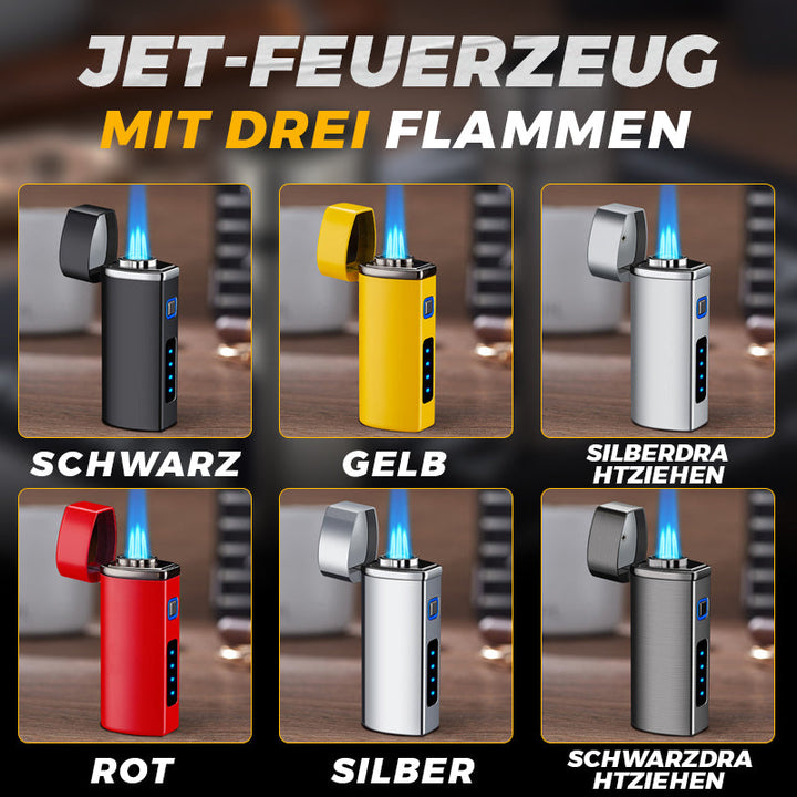 Modernes Unisex Jet-Feuerzeug aus Zinklegierung; winddichte Dreifachflamme & Zigarrenlocher.
