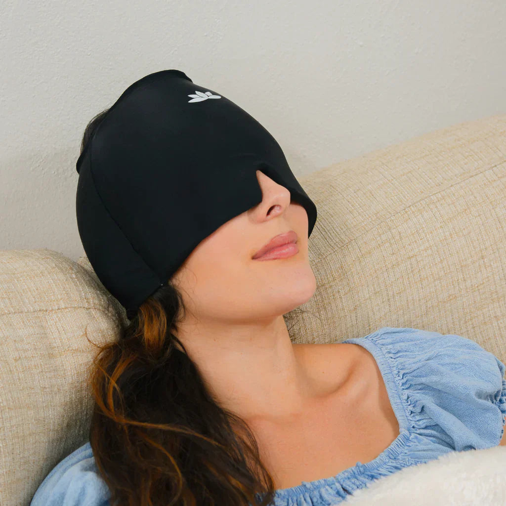 Unisex Kühlmaske zur Linderung von Migräne und Kopfschmerzen. Entspannende Gelmaske für Therapie.