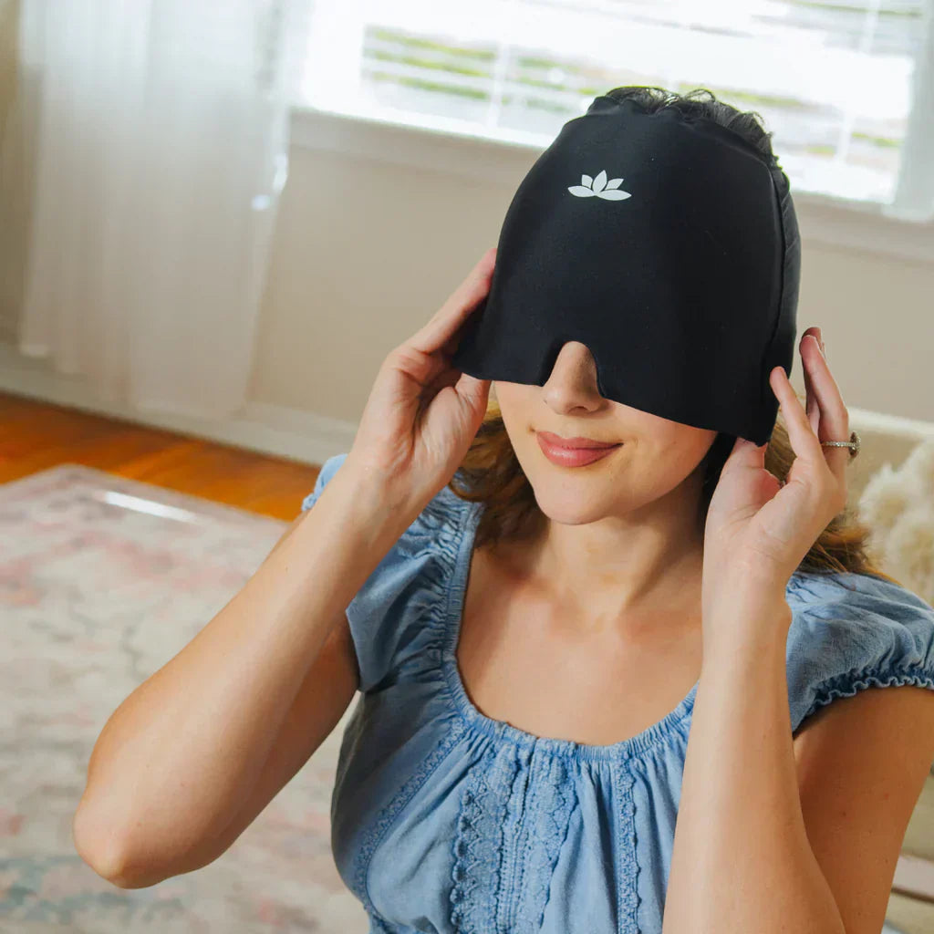 Kühl- und Wärmemaske unisex mit Gel für Migräne & Kopfschmerzen. Flexible Therapiemaske zur Linderung.