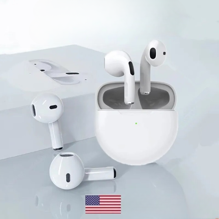 Unisex kabellose Bluetooth In-Ear Kopfhörer PRO6 mit starkem Stereo Sound für Musik & Sport, weiß.