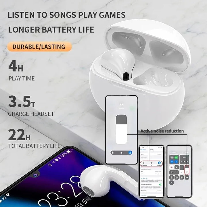 PRO6 Bluetooth Kopfhörer für immersiven Stereo Sound; perfektes Musikhören & klare Freisprechfunktion.