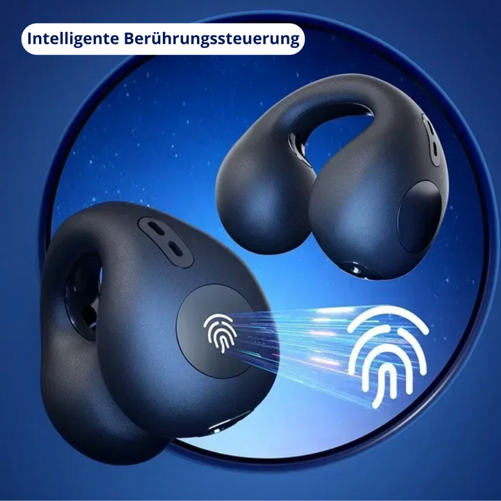 Bluetooth-Knochenschall Ohrhörer, verbunden mit Smartphone. Genießen Sie kabellose Musik & Anrufe.