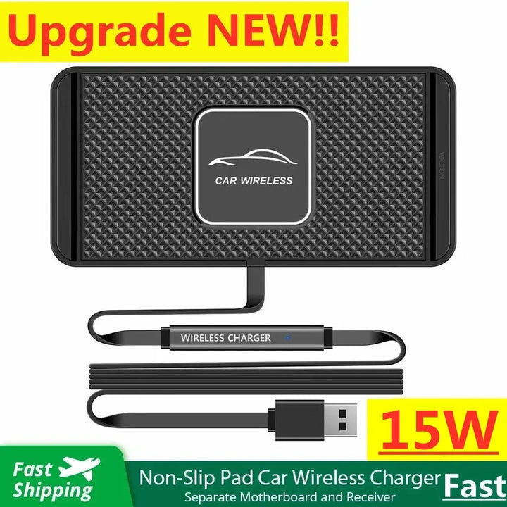 Ultraschlankes 15W Wireless Ladepad aus Silikon; sicheres Autozubehör für kabelloses Schnellladen.