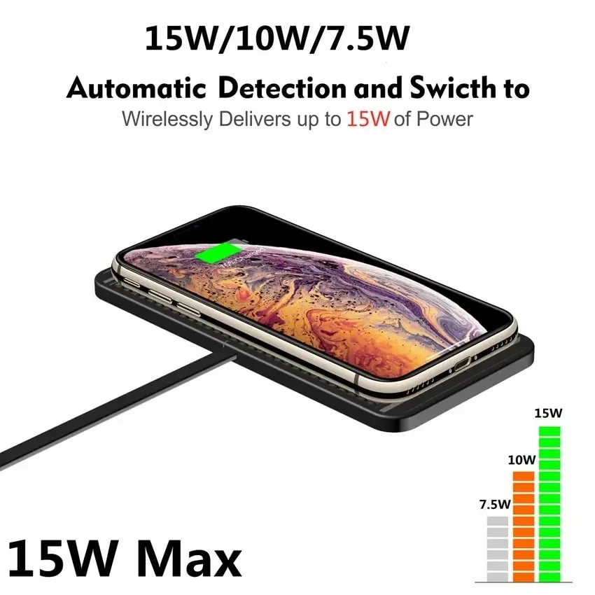 Rutschfestes Silikon Ladepad, ultraschlankes Design; 15W induktives Ladegerät für alle Qi-Geräte.