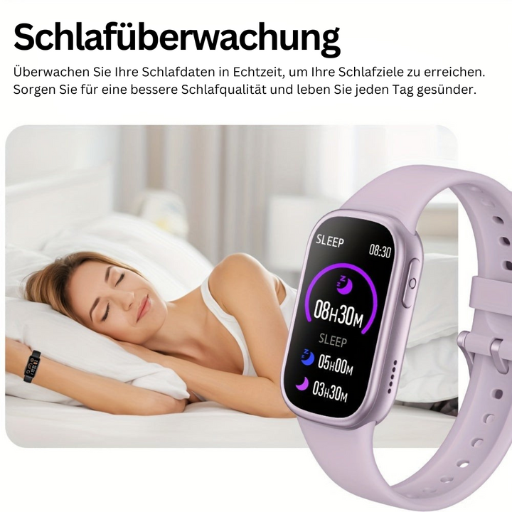 Detailansicht der farbenfrohen Unisex Kinder-Smartwatch mit gut lesbarem Display und bequemem Armband.