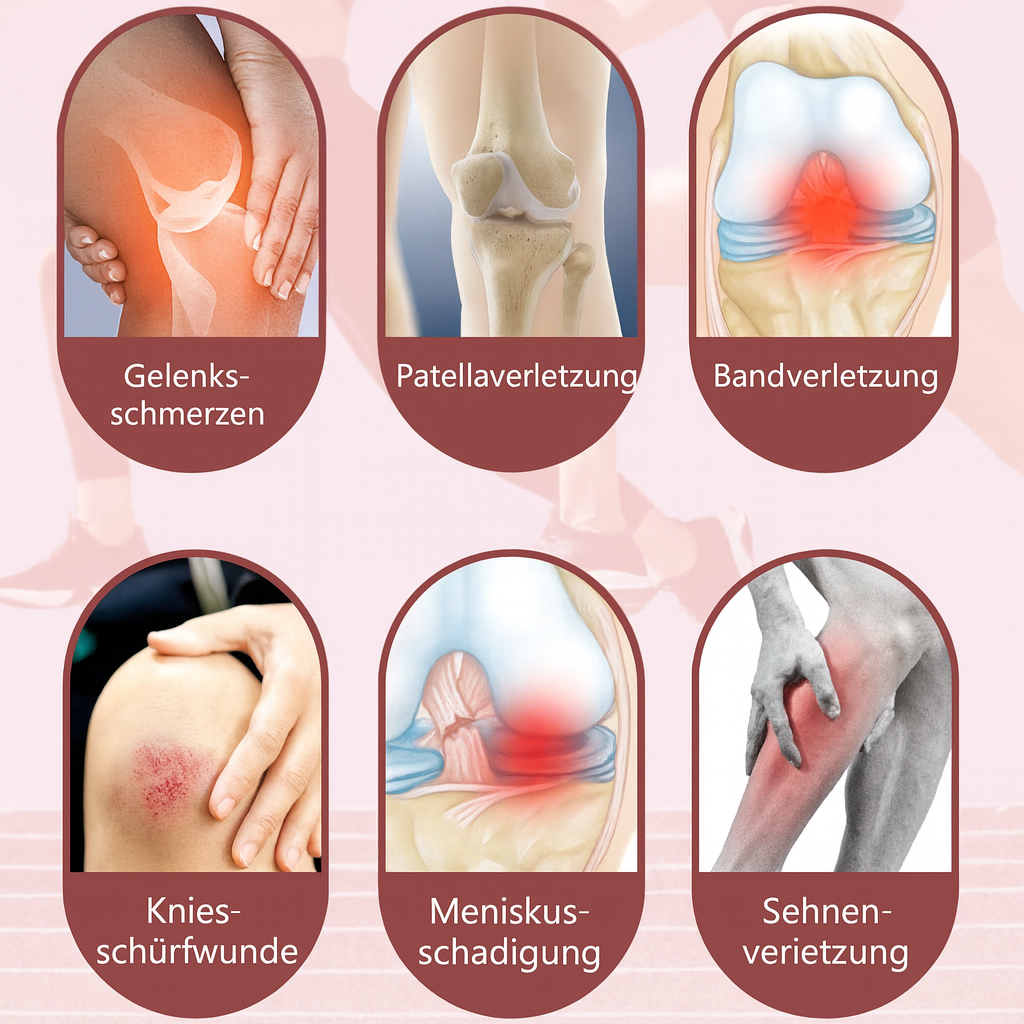 Kniebandage, die die Regeneration nach Belastung unterstützt und Schwellungen mindert.