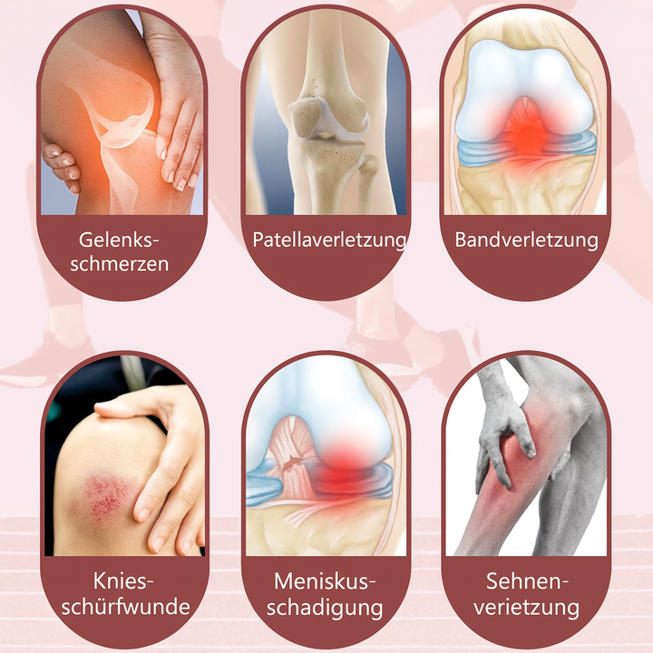 Kniebandage, die die Regeneration nach Belastung unterstützt und Schwellungen mindert.