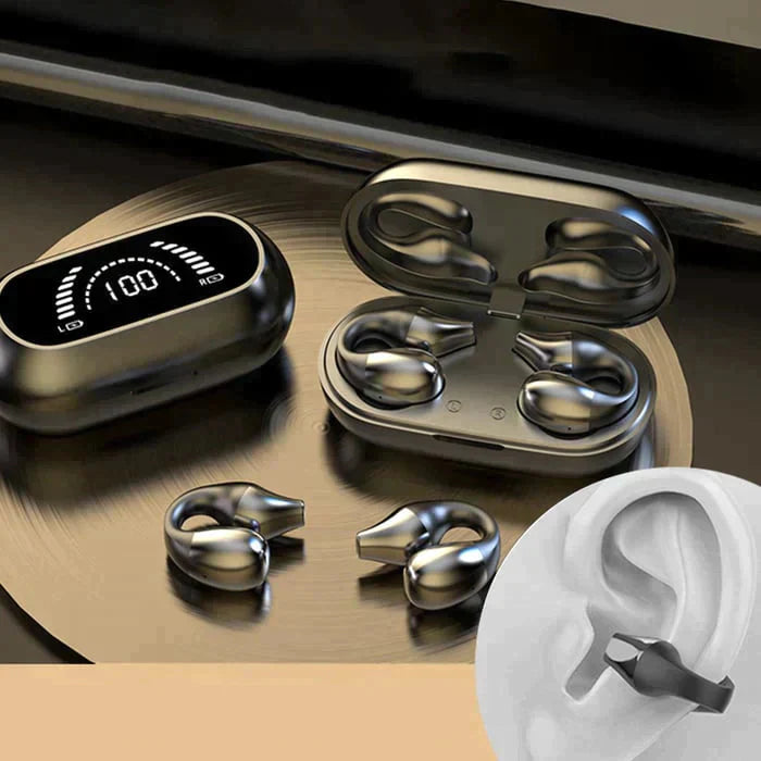 Unisex Knochenleitkopfhörer mit Ohrclip für offenes Hören. Kabellose Bluetooth-Sportkopfhörer.