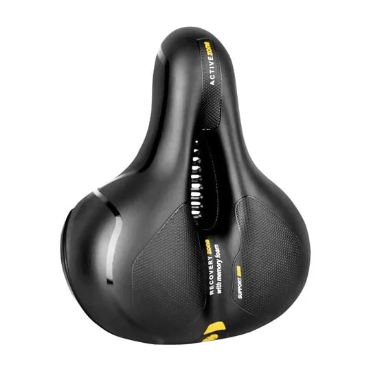 Ergonomischer Fahrradsattel im Seitenprofil, mit Komfortpolsterung & Stoßdämpfung für lange Fahrten.