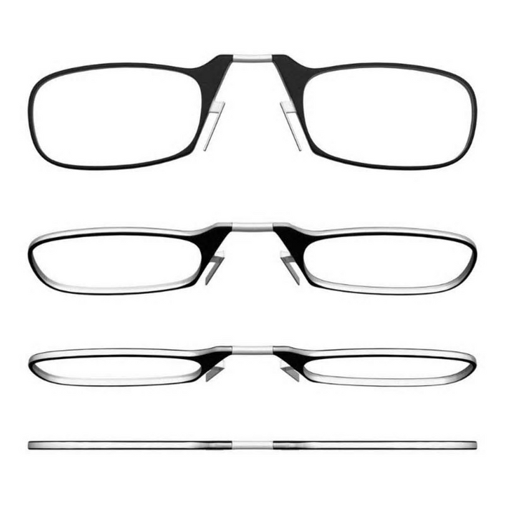 Tragbare Lesehilfe mit Nasenclip für unterwegs; leichte, kompakte Brille für Mann & Frau.