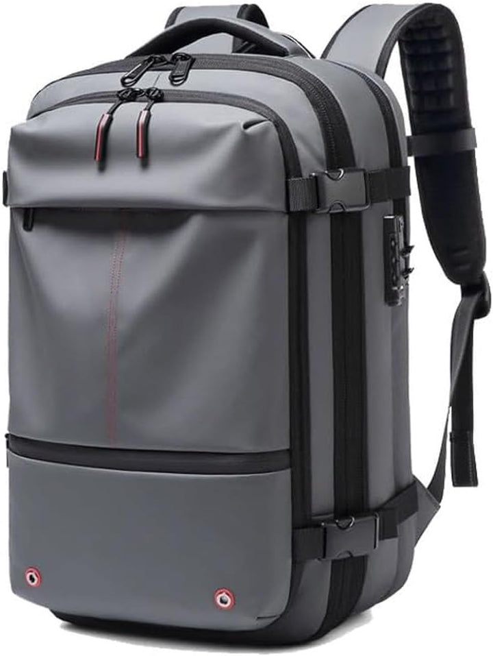 Unisex Reiserucksack als Handgepäck getragen, mit Diebstahlschutz & praktischem Nassfach.