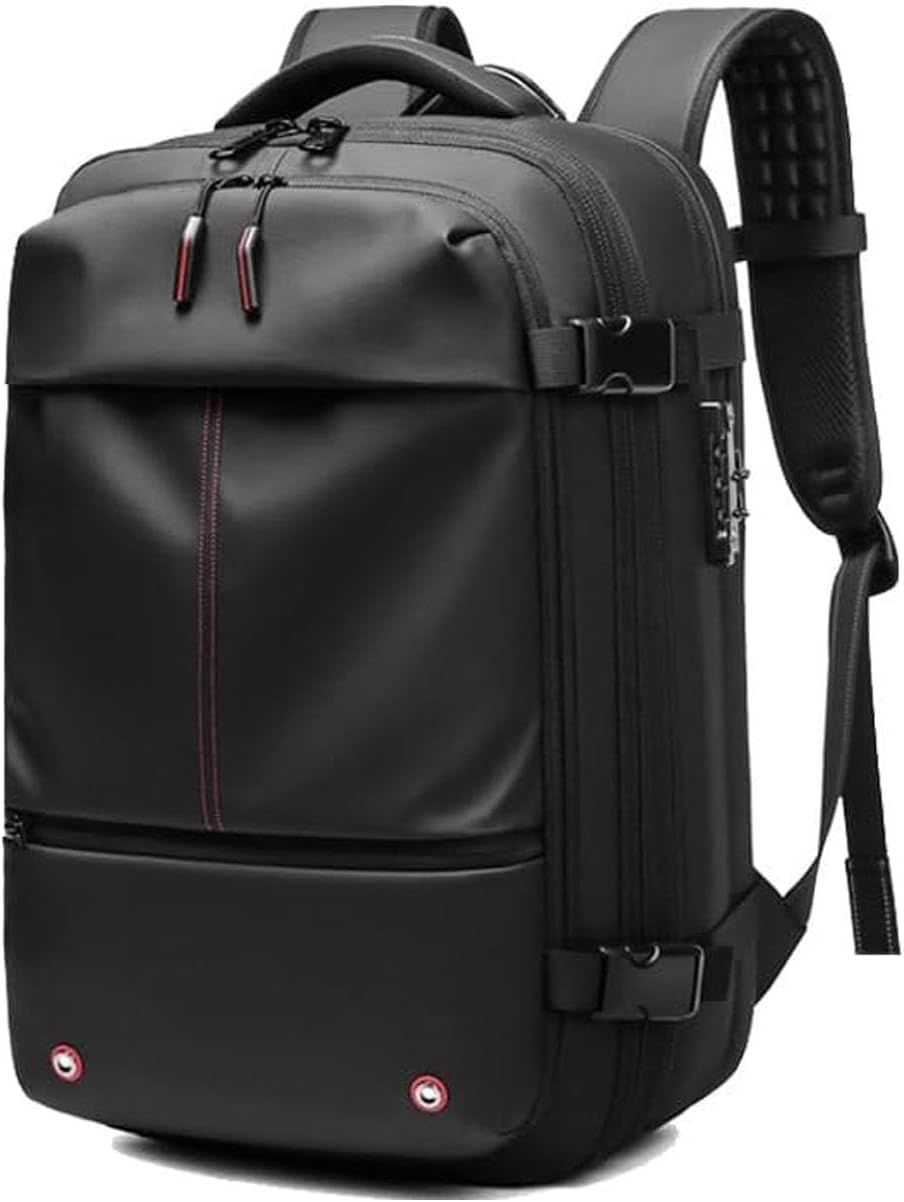Innenansicht: Organisiertes Laptopfach & großes Hauptfach im Kompressions-Reiserucksack.