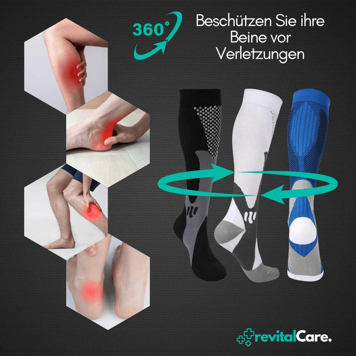 Aktive Beinunterstützung im Alltag: Graue Kompressionssocken für Damen und Herren.