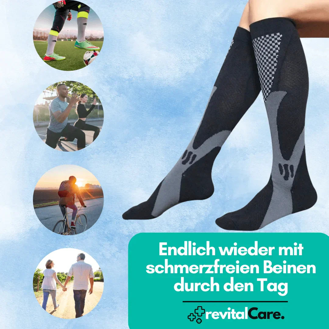 Schmerzlindernde Kompressionssocken, perfekt für langes Stehen oder Gehen.