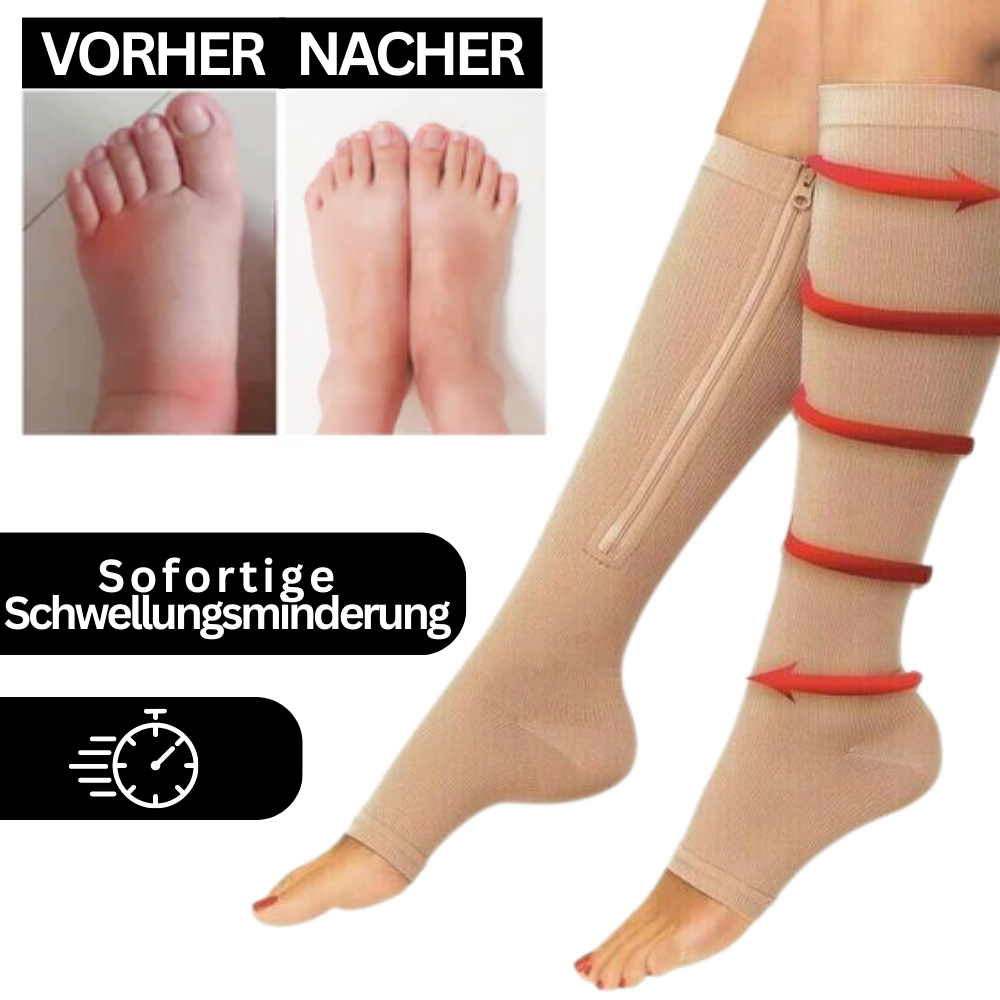 Kompressionssocken mit Reißverschluss für Schwellungsreduktion und Schmerzlinderung. Ideal für Alltagskomfort.