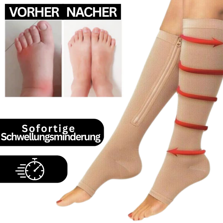 Kompressionssocken mit Reißverschluss für Schwellungsreduktion und Schmerzlinderung. Ideal für Alltagskomfort.