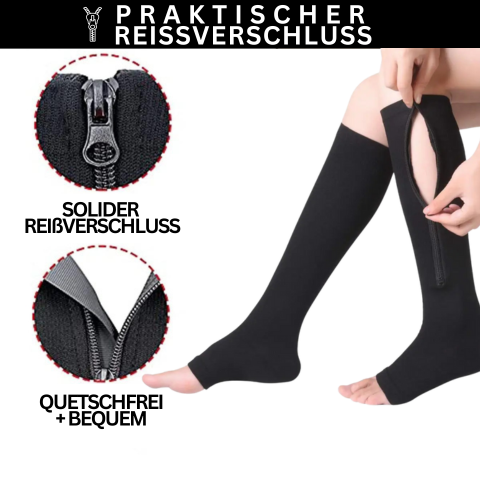 Unisex Venenstrümpfe mit praktischem Reißverschluss für verbesserte Durchblutung und Thromboseprävention.