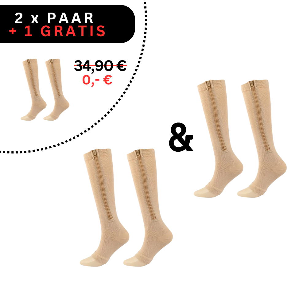 Moderne Unisex Kompressionsstrümpfe mit Reißverschluss für optimalen Komfort und schnelle Reduzierung von Schwellungen.