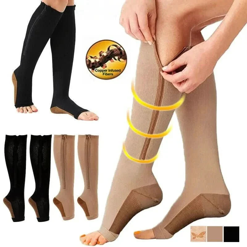 Atmungsaktive Unisex Kompressionsstrümpfe mit Reißverschluss, bieten Komfort und Unterstützung den ganzen Tag.
