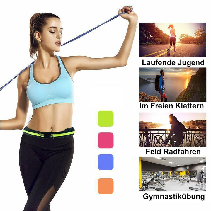 Wasserabweisender, schlanker Laufgürtel (Bauchtasche) mit zwei Fächern, verstellbar für Outdoor-Sport.