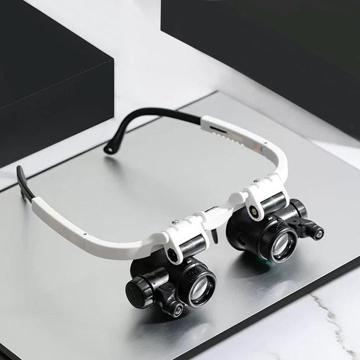 Lupenbrille mit LED-Beleuchtung für Uhrmacher, Modellbau und filigrane Elektronikarbeiten.