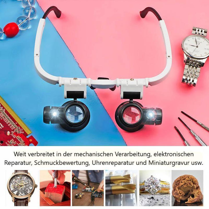 Ergonomische LED-Lupenbrille mit Licht für lange, komfortable Präzisionsarbeiten im Beruf.