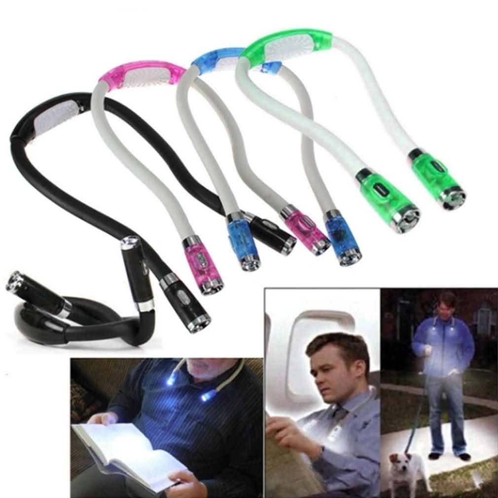 Seitenansicht der tragbaren LED Nackenlampe für freihändige Beleuchtung beim Lesen oder Basteln.