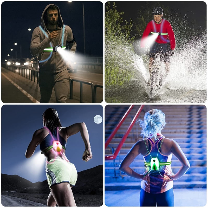 Sichtbare Unisex Weste mit LED-Licht für Läufer. Reflektierend, USB aufladbar, essenziell für Sicherheit.