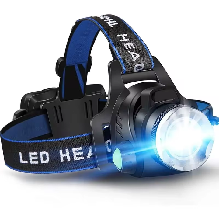 Unisex LED-Stirnlampe mit Zoom, wasserfest & wiederaufladbar für Outdoor-Abenteuer.