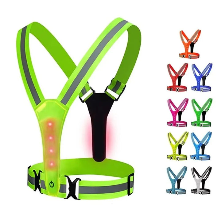 Leichte, verstellbare LED-Weste für Laufen & Outdoor-Sport. Verbesserte Sichtbarkeit bei Dämmerung & Nachtlauf.