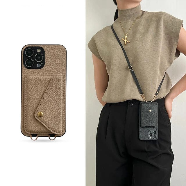 Unisex Leder Crossbody Handyhülle, Urban Chic Design. Perfekt für Smartphone Schutz & einfachen Zugriff.
