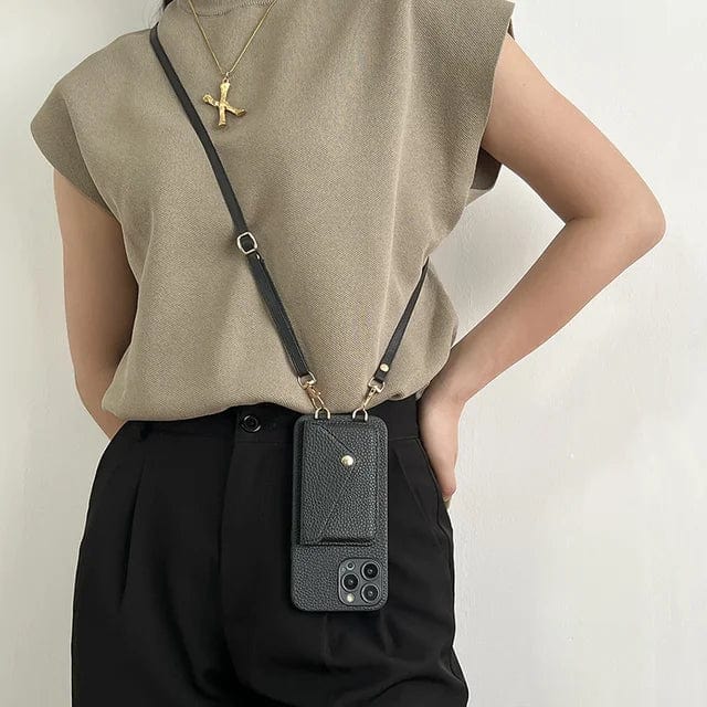 Elegante Unisex Leder Smartphone Schutzhülle im Crossbody-Stil. Ein stilvolles Accessoire für iPhone & Samsung.