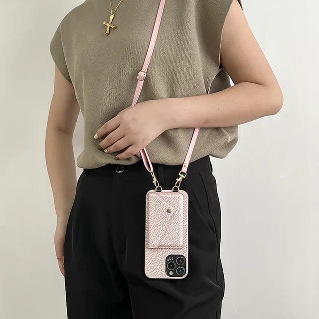 Modische Leder Umhängeband-Handyhülle, ideal für Reisen. Schützt Ihr Smartphone sicher und bietet schnellen Zugriff.