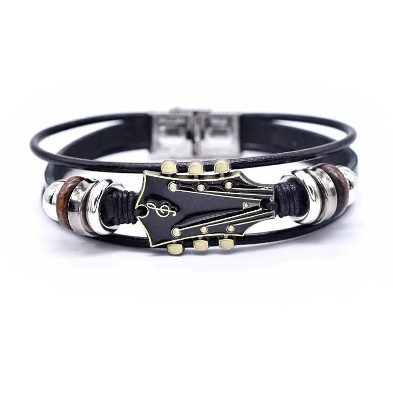 Elegantes Lederarmband Gitarren-Design, als Ausdruck Ihrer musikalischen Seele, robust und langlebig.