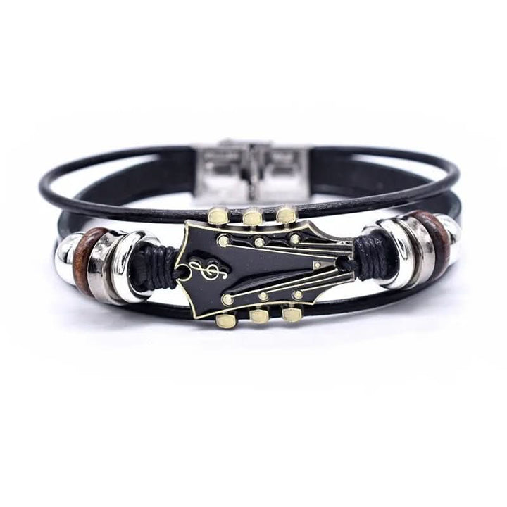 Elegantes Lederarmband Gitarren-Design, als Ausdruck Ihrer musikalischen Seele, robust und langlebig.