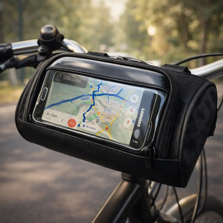 Unisex Lenkertasche für Fahrräder mit Touchscreen-Fach & Spritzwasserschutz für unterwegs.