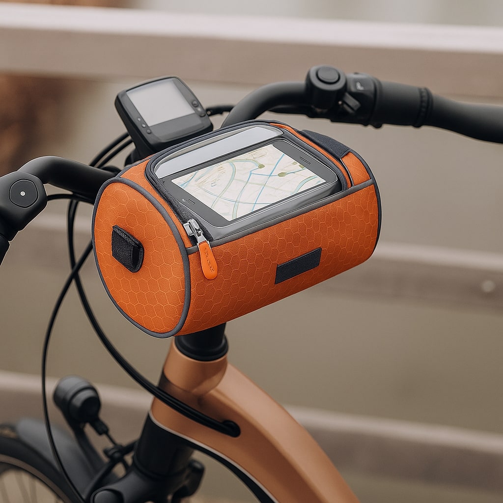 Ergonomische Lenkertasche für einfachen Zugriff auf Smartphone & Utensilien beim Radfahren.