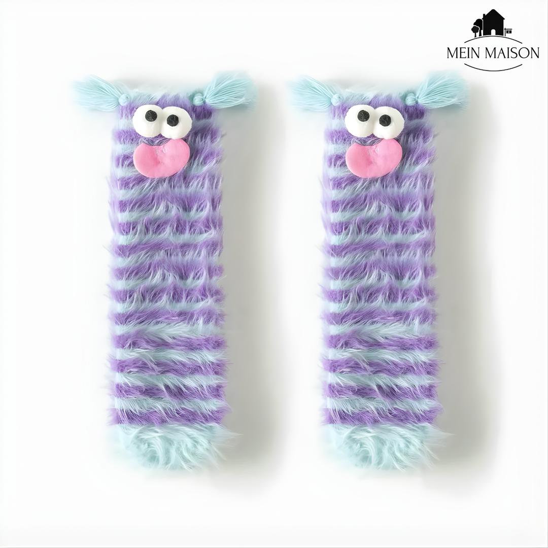 Detailansicht lustiger 3D Unisex Socken, leuchtende Farben und humorvolles Design für den Winter.