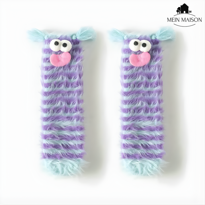 Detailansicht lustiger 3D Unisex Socken, leuchtende Farben und humorvolles Design für den Winter.